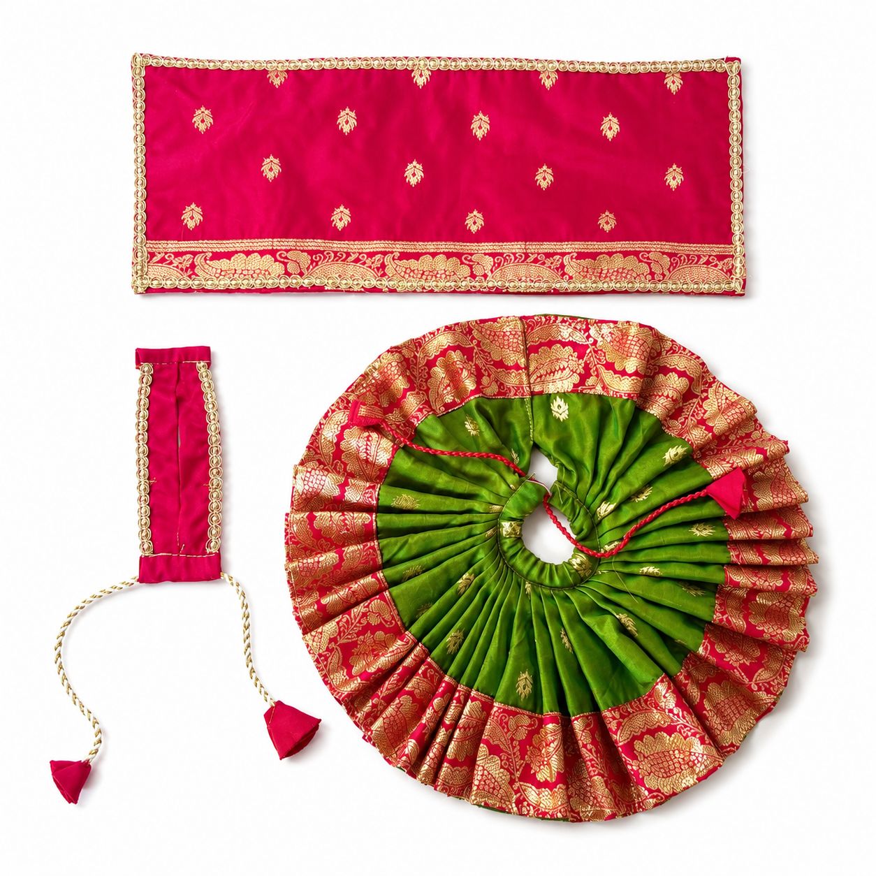 Jogan Meera Banarasi Green Pink Double Design Poshak for Radha ju