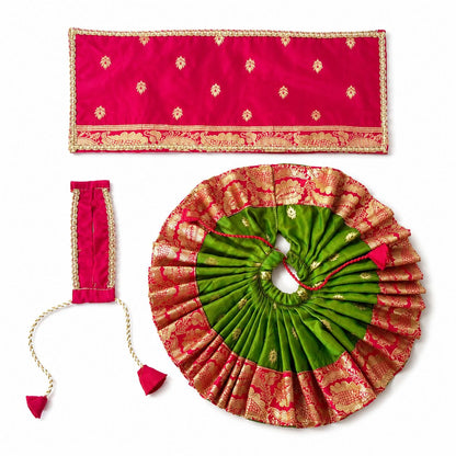 Jogan Meera Banarasi Green Pink Double Design Poshak for Radha ju