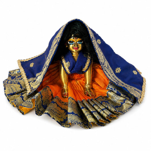 Jogan Meera Banarasi Orange-Blue Double Design Poshak for Radha ju