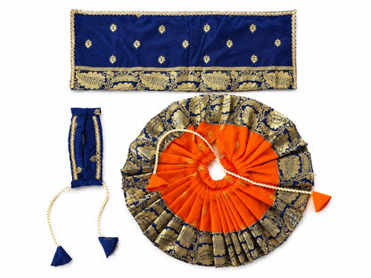 Jogan Meera Banarasi Orange-Blue Double Design Poshak for Radha ju