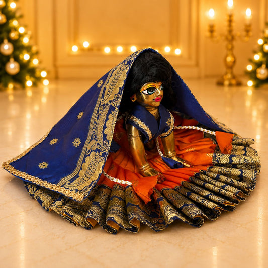 Jogan Meera Banarasi Orange-Blue Double Design Poshak for Radha ju