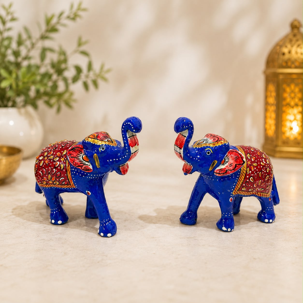 Jogan Meera Blue Hathi Pair for Mandir Decoration
