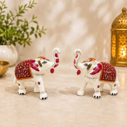 Jogan Meera White Hathi Pair for Mandir Decoration