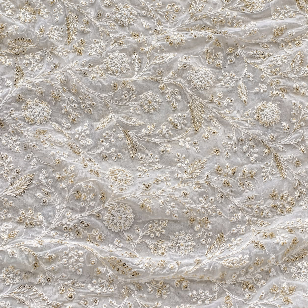 Jogan Meera Sharad Purnima New Embroidery White Pichvai Velvet  – 1 x 1 Metre
