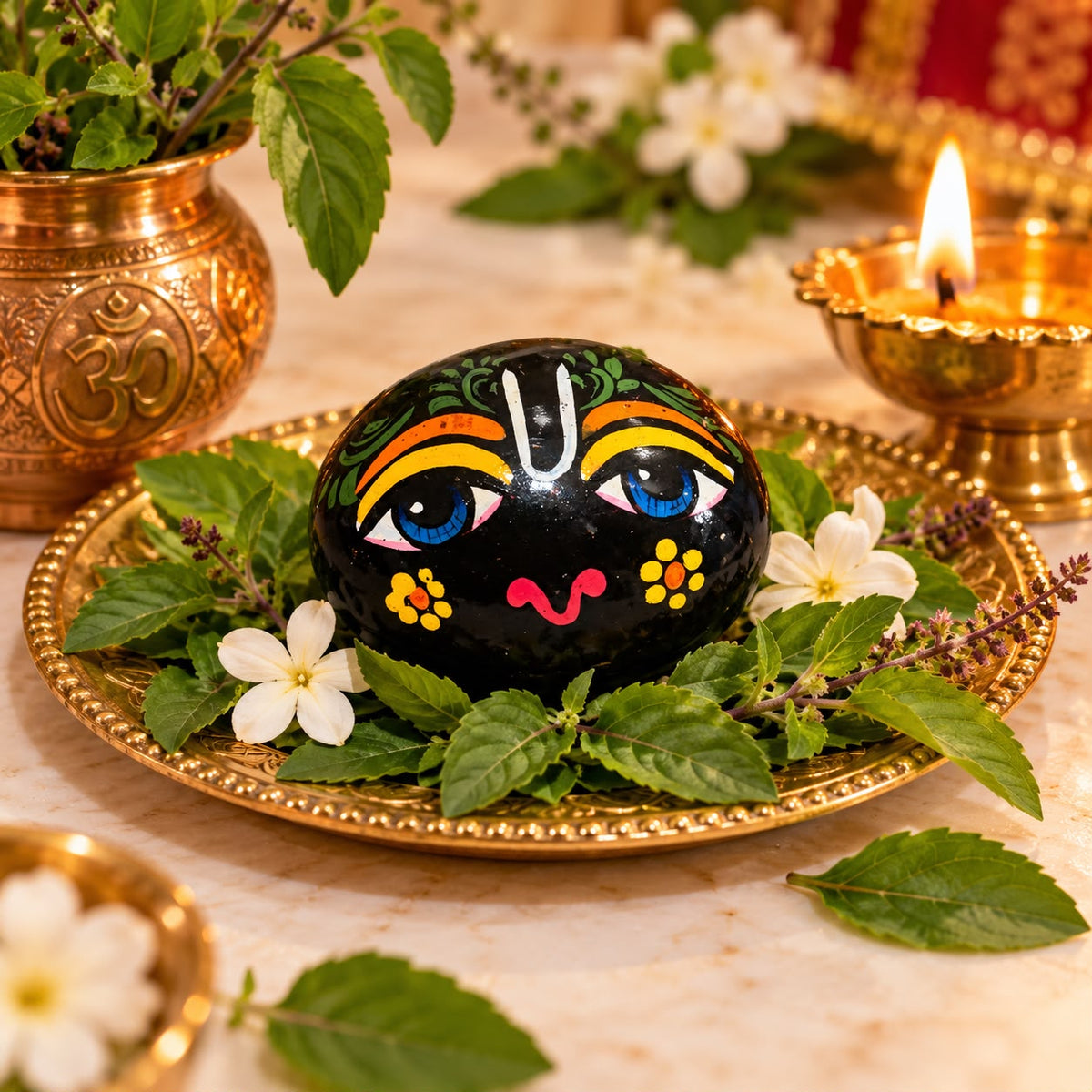 Jogan Meera Shaligram Ji with Eyes – Sacred Thakur Ji Idol