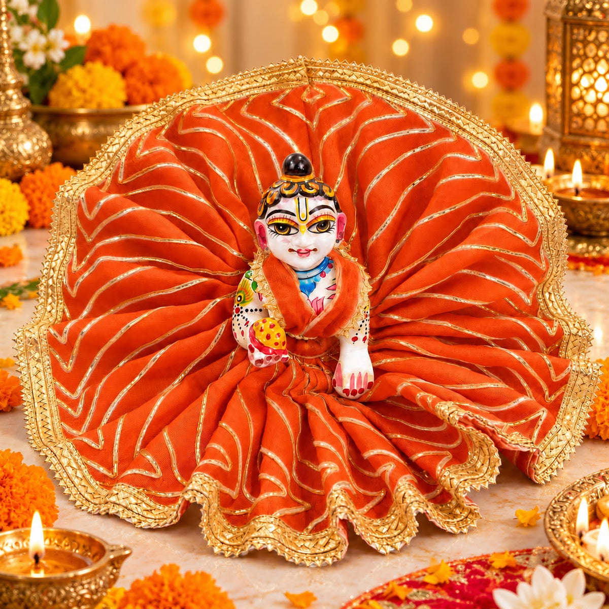 Jogan Meera Orange Heavy Diwali Gota Poshak for Laddu Gopal