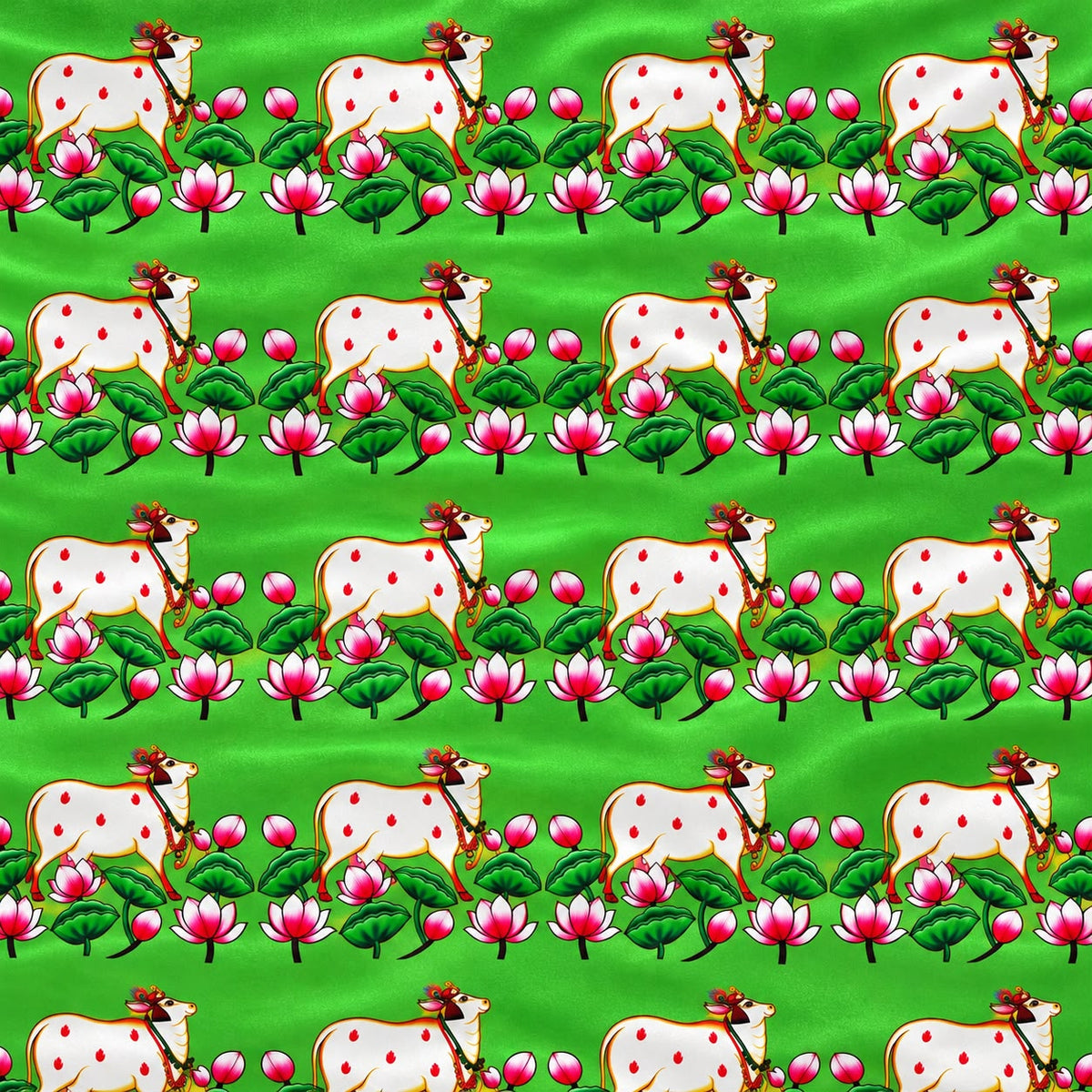 Jogan Meera Gopasthami Cow Green Satan Pichvai – 1 x 1 Meter