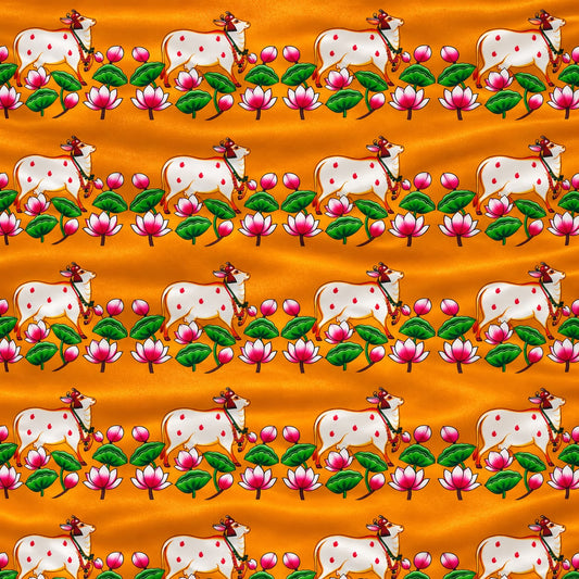 Jogan Meera Gopasthami Cow Orange Satan Pichvai – 1 x 1 Meter