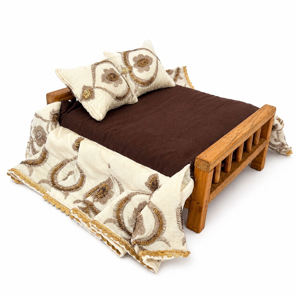 Jogan Meera Bedding Set - Velvet White Colour Heavy Frill (Customized)