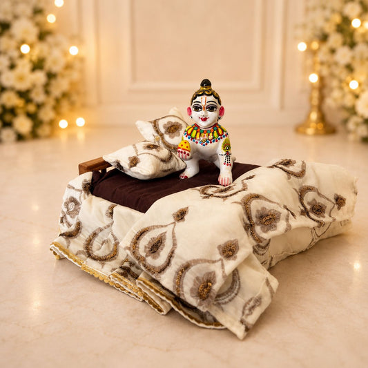 Jogan Meera Bedding Set - Velvet White Colour Heavy Frill (Customized)