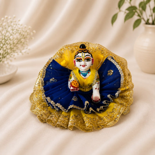 Jogan Meera Double Net Blue Yellow Poshak for Laddu Gopal Ji