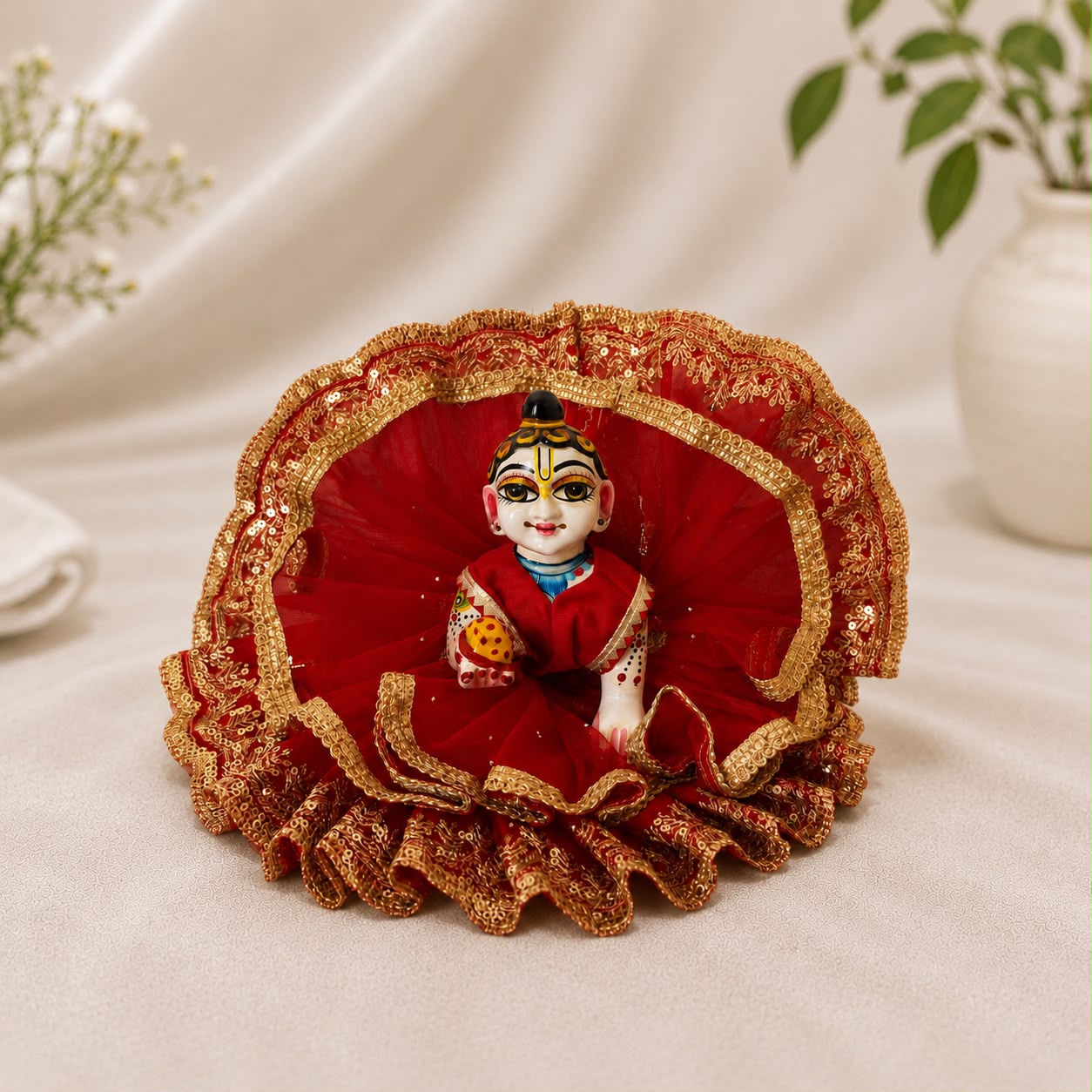 Jogan Meera Double Net Red Poshak for Laddu Gopal Ji