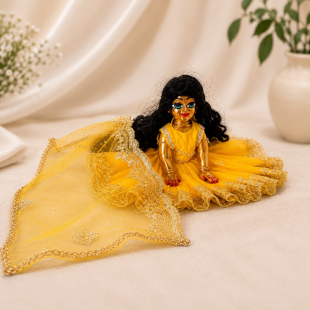 Jogan Meera Yellow Single Net Poshak for Radha Ju