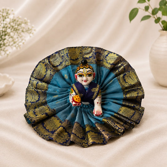 Jogan Meera Banarasi DarkBlue-LightBlue Double Design Poshak for Laddu Gopal Ji