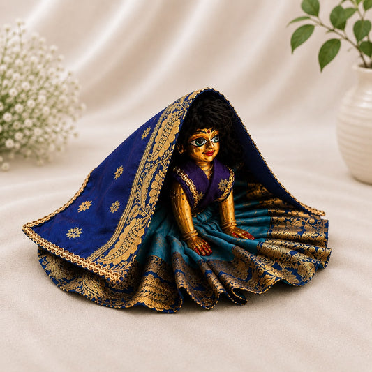 Jogan Meera Banarasi Blue-DarkBlue Double Design Poshak for Radha ju