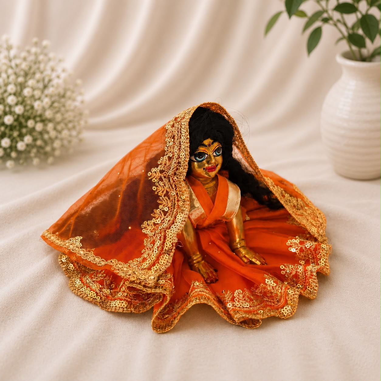 Jogan Meera Orange Single Net Poshak for Radha Ju