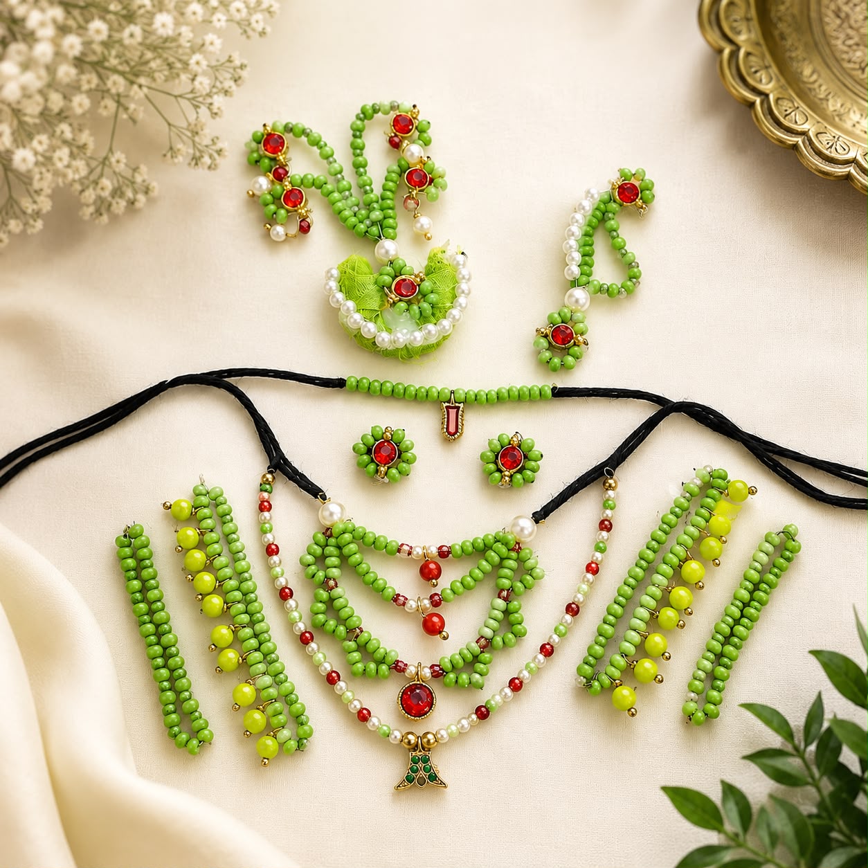 Jogan Meera Hariyali Amavasya Green Shringar Set for Laddu Gopal Ji