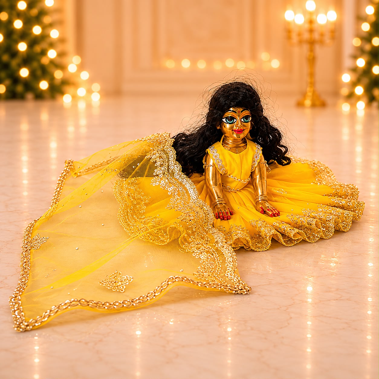 Jogan Meera Yellow Single Net Poshak for Radha Ju
