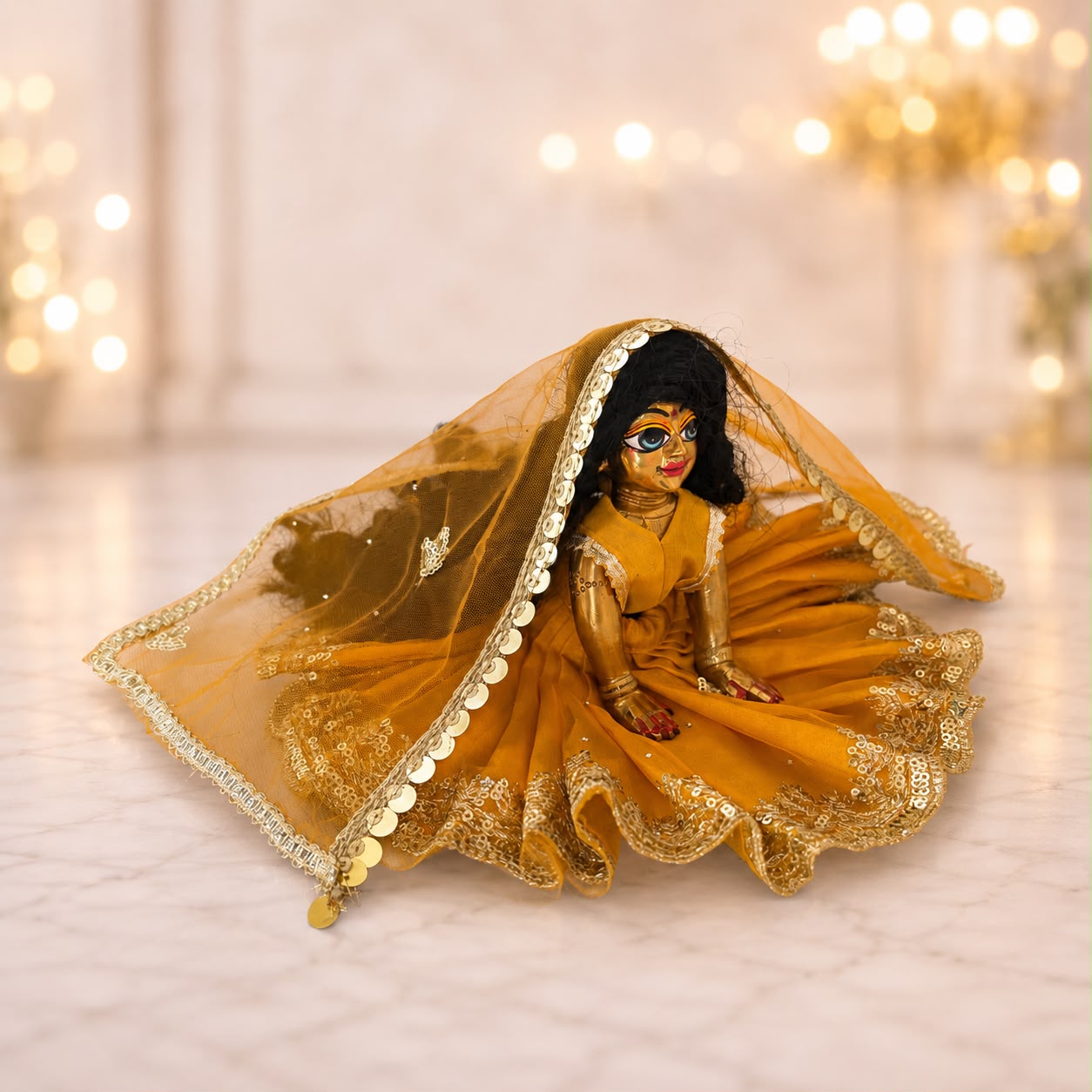 Jogan Meera Golden Single Net Poshak for Radha Ju