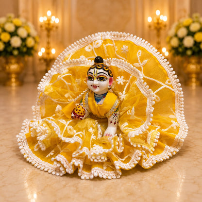 Jogan Meera Yellow Double Frill Net Poshak for Laddu Gopal Ji
