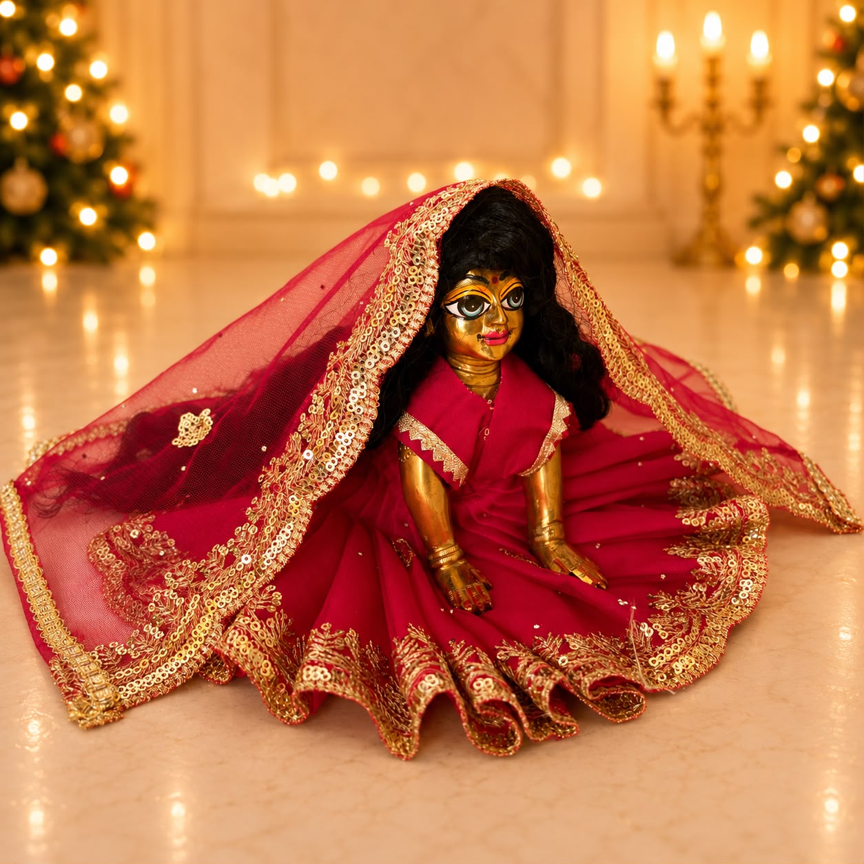 Jogan Meera Dark Pink Single Net Poshak for Radha Ju