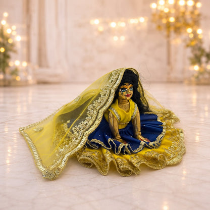 Jogan Meera Double Net Blue Yellow Poshak for Radha Ju