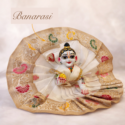 Jogan Meera White Banarasi Fabric Poshak for Laddu Gopal – Festive Collection