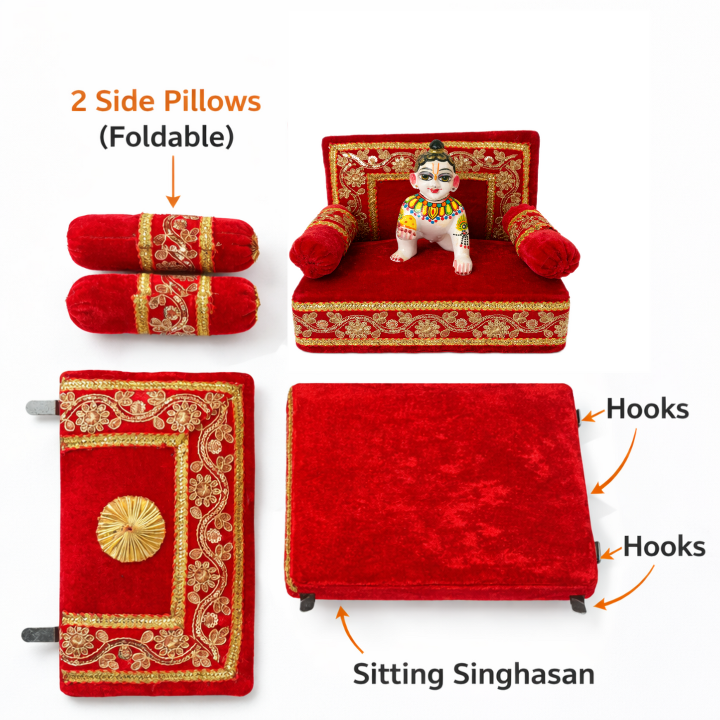 Jogan Meera Red Velvet Singhasan with 2 Mudde – Royal Seva Collection