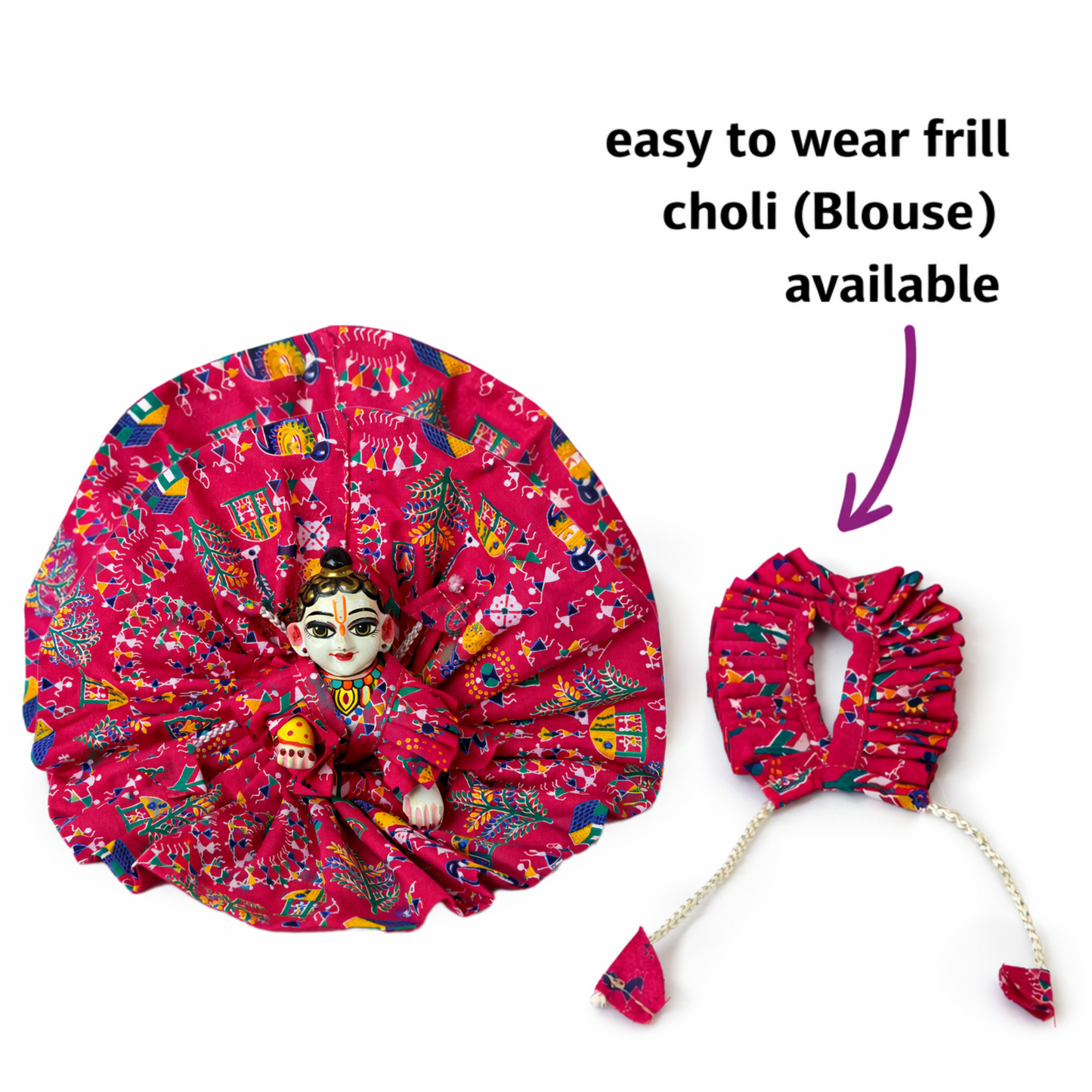 Jogan Meera Pink Multi Print Cotton Poshak for Laddu Gopal